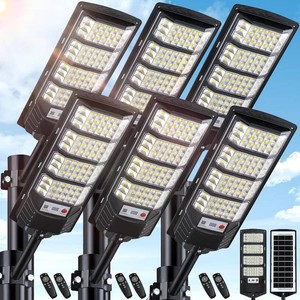 Yusist 6 Pack Solar Street Lights Outdoor Waterproof, 6500K LED Motion Sensor Lights, Dusk to Dawn Solar Flood Lights with Remote,Parking Lot Light,Commercial Area Lighting for Outside