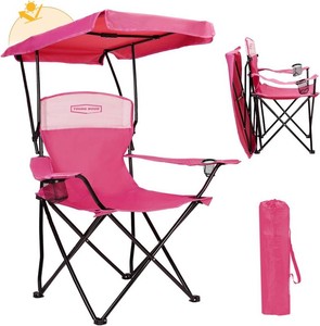 YoungWood Camping Chair with Canopy, Beach Chair with Shade,Portable,Lightweight Oversized for All, Easy to Open and Close Without Installation, Side Pocket,cooling bag Design for All Activities,Pink