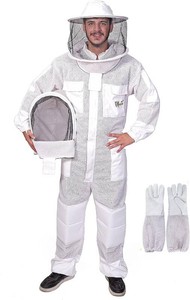 $130 3-Layer Ultra Ventilated Sting Proof Bee Suit for Men & Women   Premium Beekeeping Suit with Bee Gloves & Two Detachable Beekeeping Veils (White 2XL)