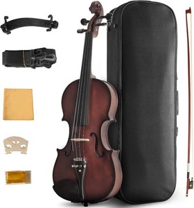 Acoustic Violin, 44 Full Size Solid Wood Fiddle for Beginners Adults, Ebony Fitted Satin Antique Finish Violin Starter Kit with Hard Case