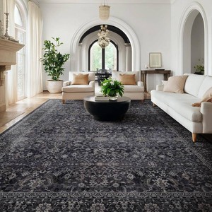 $170 Vintage Dark Large Area Rugs 9x12 for Living Room, Earth Tone Big Room Carpet Rug for Bedroom Dining Room, Washable Carpet Rug with Rubber Backing Low Pile Thin Soft for Family Room, Midnight