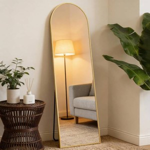 NEWBULIG 46.7x15 Arched Full Length Mirror, Full Body Floor Mirror, natural wood looking metal