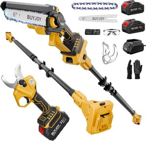 BUYJOY 4-in-1 Electric Pruning Shears & 6 Inch Pole Saw Combo