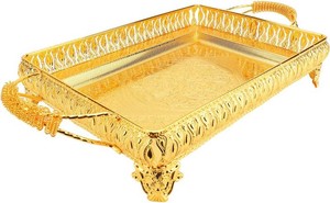 Decorative Serving Tray, Gold European Style Metal Serving Tray with Handles, Coffee Tea Beverage Serving Rectangle Tray, Cake Platter Serving Trays Food Platter Jewelry Tray