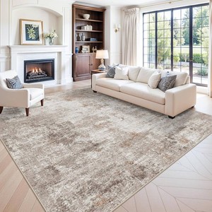 $279 12x12ft Square Living Room Rug   Non-Slip Washable Extra Large Floor Carpet for Bedroom, Dining Room, Playroom Room   Modern Abstract Neutral Thin Low-Pile Big Indoor Rug (Beige Grey)