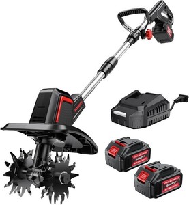 SOARFLY Cordless Tiller Cultivator 9 Width 6.6 Depth, 2 4.0Ah Batteries