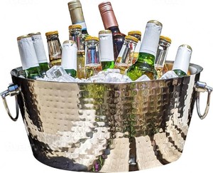 BREKX Insulated Hammered Stainless Steel Beverage Tub & Ice Bucket, 12QT