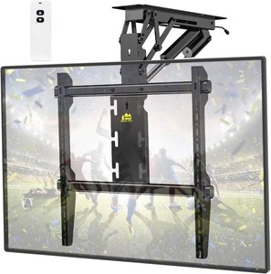 $170 FORGING MOUNT Electric Ceiling TV Mount with Remote, Off-Center VESA Design for 37-86 inch TVs, Holds 110 lbs, VESA 600x600, Heavy Duty Motorized TV Ceiling Mount Flip Down Fits Flat & Pitched Roof