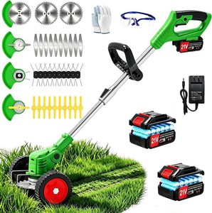 21V Electric Weed Wacker Cordless Weed Eater Battery Powered, Lightweight No String Trimmer with 2 Battery Operated&Wheels,4 in 1 Stringless Grass TrimmerBrush CutterLawn EdgerMower for Garden Yard