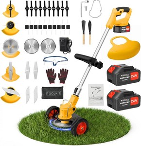 24V Cordless Weed Wacker with 2 x 2.0Ah Batteries, 5 Types Blades & Wheels