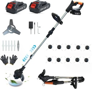 Cordless Weed Wacker, Grass Trimmer with 2X Batteries, Black