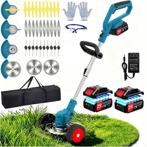 21V Electric Weed Wacker Cordless Weed Eater Battery Powered, String Trimmer Battery Operated, Lightweight 4 in 1 Grass TrimmerBrush CutterLawn EdgerMower with Metal Blades & Wheels for Garden Yard