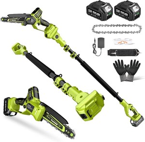 $120 Electric Pole Saws for Tree Trimming, 8 Inch & 6 Inch Mini Chainsaw Cordless with Extension Pole, 16Ft Reach, 2x4.0Ah Battery, Auto Oiling, Tool-Free Chain Tensioning, Tree Trimmer for Branch Limb Cut