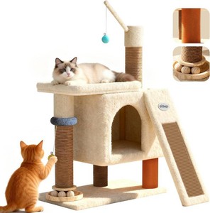 Eco-Wood Cat Tree Tower, Small but All-in-One with Scratching Posts, Indoor