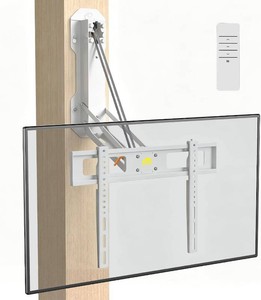 $240 FORGING MOUNT Motorized Fireplace TV Mount for 32-85 Flat & Curved TVs, Remote Control Electric Pull Down Mounting Bracket, Height Adjustable, Swivel, Tilt, Holds 88lbs, Max VESA 600x400mm, White