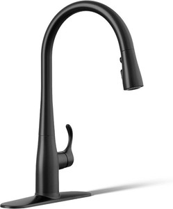 $310 KOHLER 596-BL Simplice Kitchen Sink Faucets with Pull Down Sprayer, 3-Spray Design, Matte Black Kitchen Faucets, High Arch
