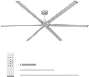 $359 120 Inch HVLS Industrial Ceiling Fan No Lights, Extra Large Commercial Ceiling Fan with Aluminum Blades, Reversible DC Motor, Remote Control, Big Assed Heavy Duty for Shop Warehouse Gym Garage