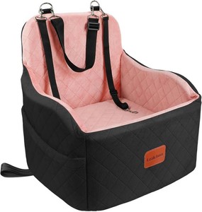 Lealchum Dog Booster Car Seat for SmallMedium Dogs,Puppy Portable Car Bed with Elevated Cushion,Fully Detachable and Washable,2 Storage Pockets,Easy to Install (BlackPink, Medium)