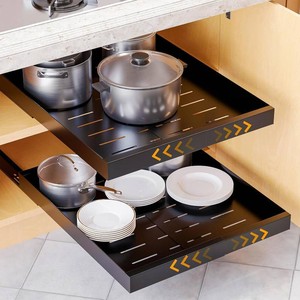 SpaceAid Pull Out Cabinet Organizer, 4 Pack Expandable 11.8-19.6 (Need to Pull to Widen) Heavy Duty Pull-Out Drawer with Adhesive Tape for Kitchen Storage Cabinets (Black, 21 Deep)