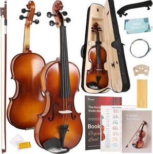 $130 Kmise Violin 44 Full Size Starter Kit for Students Beginners Adults, Quality Ebony Acoustic Fiddle Set with Hard Case, Bow, Rosin, Extra Strings, Shoulder Rest, Guide & Chart