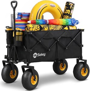 $180 Sekey Heavy Duty Beach Wagon with 9 Big Sand-Proof Wheels   600lb Capacity, 200L Oversized Foldable Cart  Adjustable Handle & All-Terrain Tires for Sand, Camping, Groceries