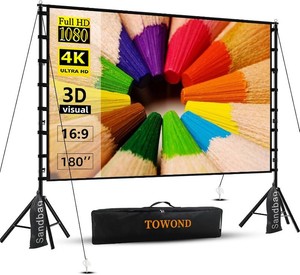 $180 TOWOND Projector Screen and Stand, 180 inch Outdoor Projector Screen 15 FT Large Projection Screen, Portable 169 4K HD Rear Front Movie Screen with Carry Bag Wrinkle-Free Design for Backyard Theater