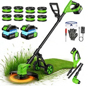 $114 12 Electric String Trimmer Cordless Battery Powered Weed Eater with Wheel, 3-in-1 Cordless Grass TrimmerElectric Weed WackerEdger, Weed Trimmer with 8 Spools for Garden, Lawn (Black Green)