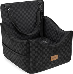 JOEJOY Elevated Dog Car Seat for SmallMedium Dogs up to 35 lbs, Memory Foam Booster Seat with Detachable Washable Cover, Travel-Safe Car Bed with Safety Belts & Storage Pockets, Black