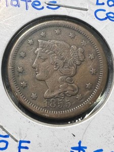 1855 US BRAIDED HAIR LARGE CENT