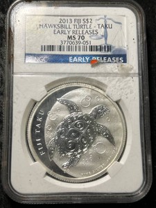 2013 FIJI TURTLE 1 TROY OZ .999 FINE SILVER NGC MS70