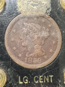 1853 US BRAIDED HAIR LARGE CENT IN CASE