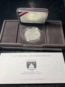 1989 US PROOF TRIUMPH OF DEMOCRACY SILVER DOLLAR IN ORIGINAL BOX