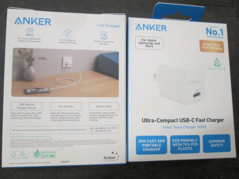 2 Anker compact USB C fast chargers