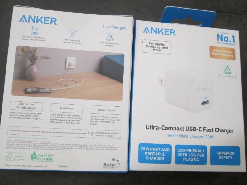 2 Anker compact USB C fast chargers