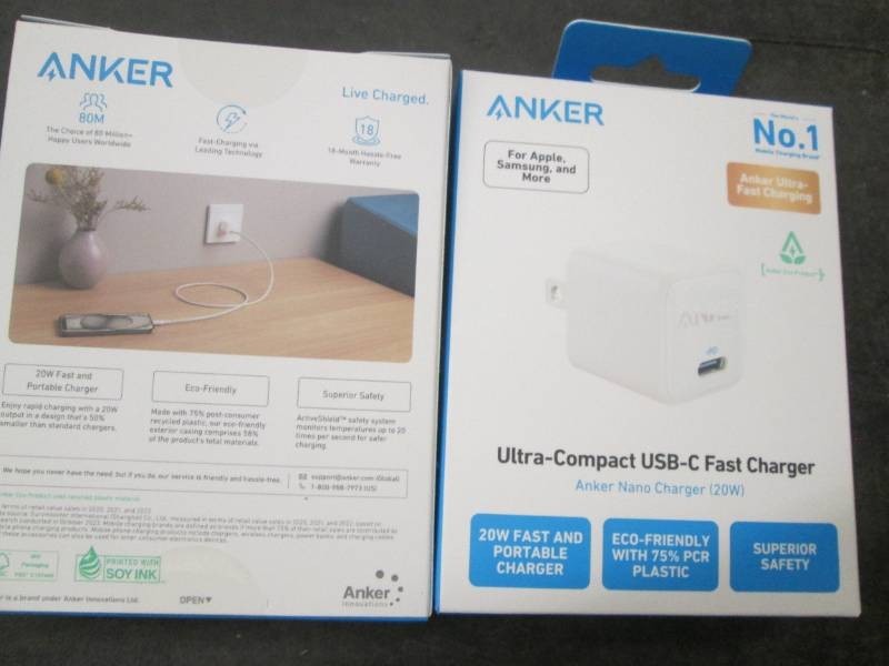 2 Anker compact USB C fast chargers