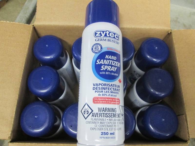 12 Spray cans of Zytec sanitizer spray