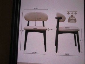 2 Pack of Dren Modern Beige Cotton-Linen Fabric Armless Dining Chair with Black Solid Wood Legs