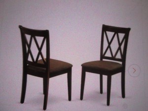 2 Mahogany Linen Fabric Upholstered Wood Chairs With Cushion