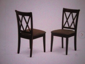 2 Mahogany Linen Fabric Upholstered Wood Chairs With Cushion