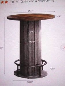 Kearsten 39.4 in. H Brown and Gray Round Bar Table, Bistro Pub Table with Metal Ring Footrest for Dining Coffee Cocktail