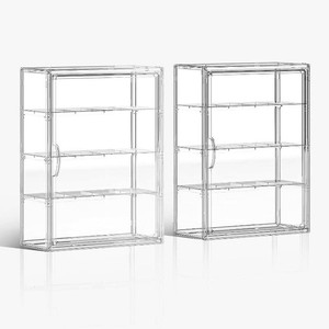 Clear 4 Tiers Acrylic Display Case for Figures Collectibles Wall Mounted Hobby Figurine Display Case with Shelves, Display Shelf Storage Box for Labubu Action Figures, Car Model, XXL, 2 Pack