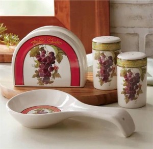 Concord Grape Salt & Pepper Set with Spoon and Napkin Holder Glazed Earthenware