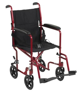 $135 Drive Medical Lightweight Transport Wheelchair, 19-in Seat, Red