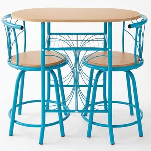 $180 3-Piece Colorful Bistro Dining Set with Swivel Chairs - Teal