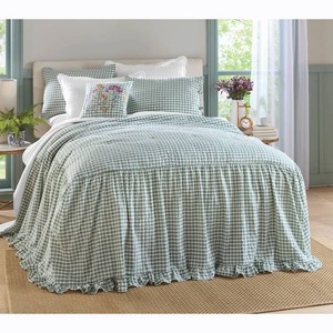 $150 Beth Gingham Skirted Bedspread Set - Sage, King