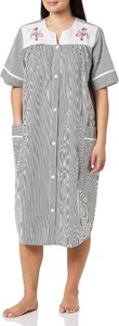 AmeriMark Women Calf-Length Snap Front Knit Duster House Coat Robe   Loose-Fitting Plush Bathrobe - Short Sleeve Bath Robe