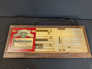 Vintage Budweiser Beer Menu Board With Carved Wood Frame