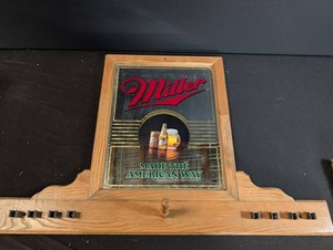 Vintage Miller Beer Advertising Mirror Pool Cue Holder 24 X 40 in