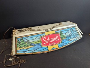 Vintage Schmidt Beer Stained Glass-Style Hanging Light