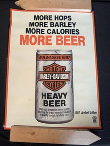 Vintage 1987 Harley-Davidson Milwaukee Heavy Beer Poster